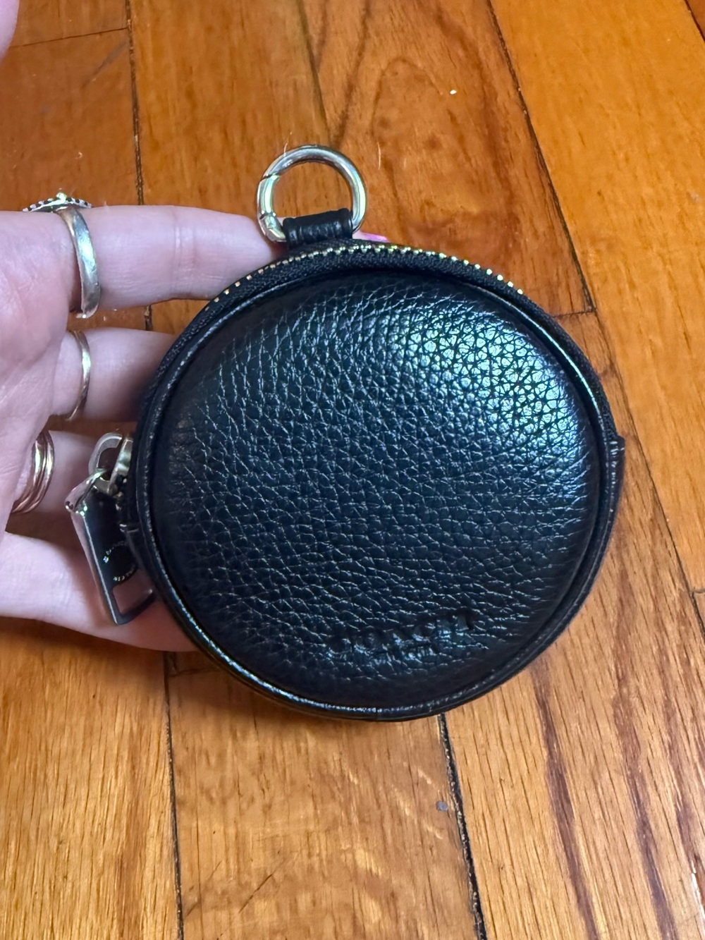 Coach Black Pebbled Leather Round Keyring Coin Case - Picture 2 of 2